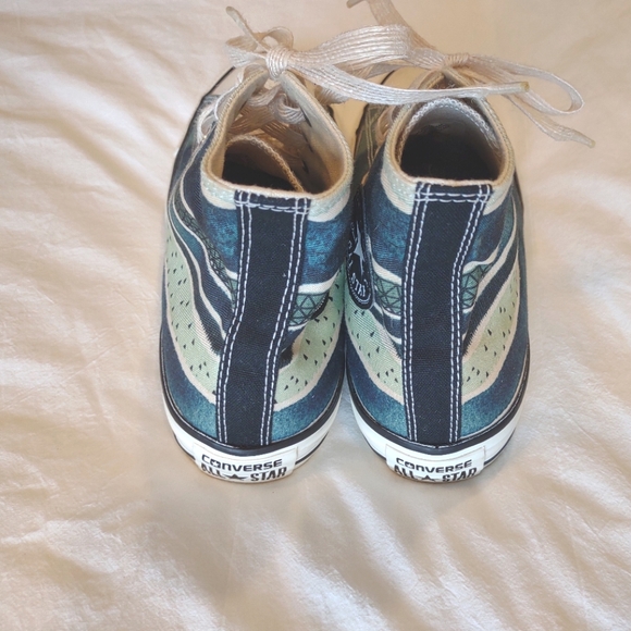 Converse High Top Sneakers - Ivory & Teal/Green Stripes - Women's 7 & 9 - Picture 5 of 15